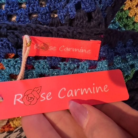 ROSE CARMINE Coat No Sleeves In Marine Rainbow Granny Square Crochet Lurex NWT - Picture 6 of 7